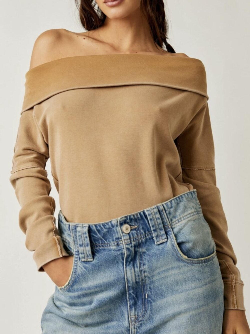 Free People Iced Coffee Off the Shoulder Not The Same Tee
